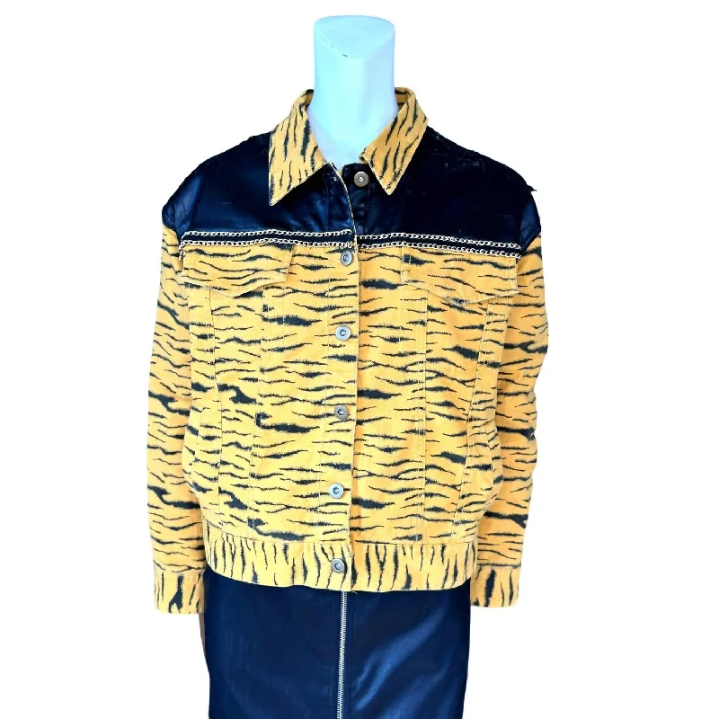 Tiger Vintage Style Bomber Jacket In Gold, BlackPolyester Jackets