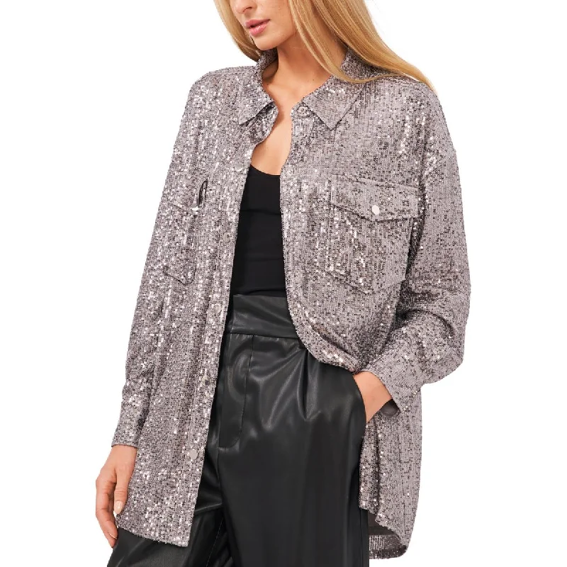 Womens Sequined Midi Shirt JacketPea Coats